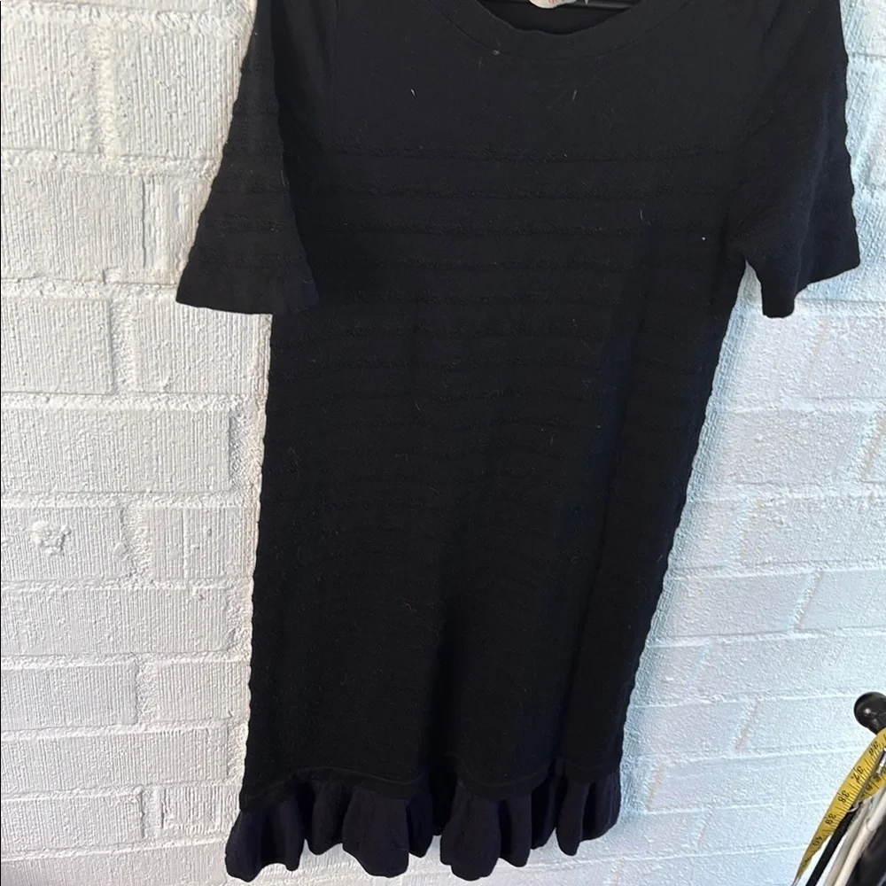 Tory Burch Merino Wool Elegant Black Knit Ruffle Hem Dress sz L